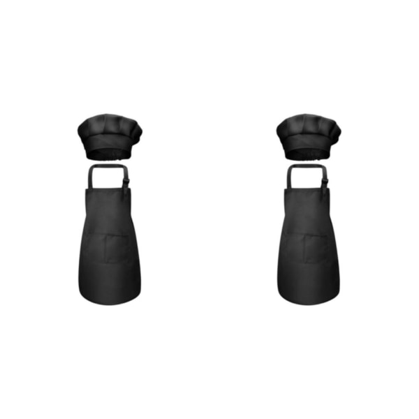 1/2/3 Barnförkläde Kockmössa Set Justerbar haklapp framficka för Black L 56x46cm 2Set