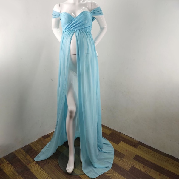 1/2 kvinnor Gravidklänning Maxiklänning för fotografi rekvisita Blue M 1Set