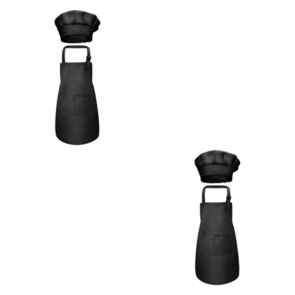 1/2/3 Barnförkläde Kockmössa Set Justerbar haklapp framficka för Black M 56x46cm 2Set