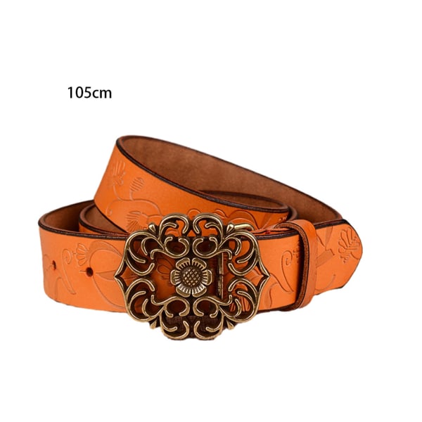 Dam S Premium Läder Blomma Spänne Bälte Solrosor Mönster Yellowish brown 105cm