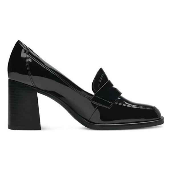 Tamaris Trotteur Leather Heel Pump - Dam - Svart - Bred klack 6,5 cm - Fyrkantig tå - Patent Svart 36