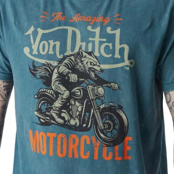 VONDUTCH T-shirt i bomull för män Ingen, Wolfy T-shirt herr, Vanlig, rund hals, Korta ärmar - Blå storlek M (individuellt) Blå jag