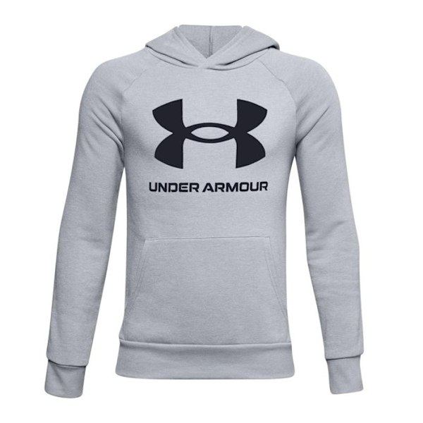 Under Armour Rival Fleece Hoodie med stor logotyp för pojkar - mod grå/svart mod grå/svart 10-12 år gammal