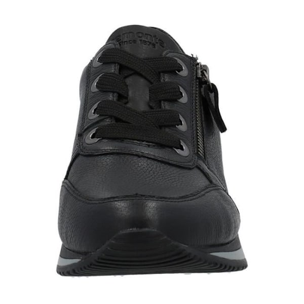 Sneakers dam - REMONTE D0H11 - Svart läder - 3 cm platt klack - Dragkedja Svart 37