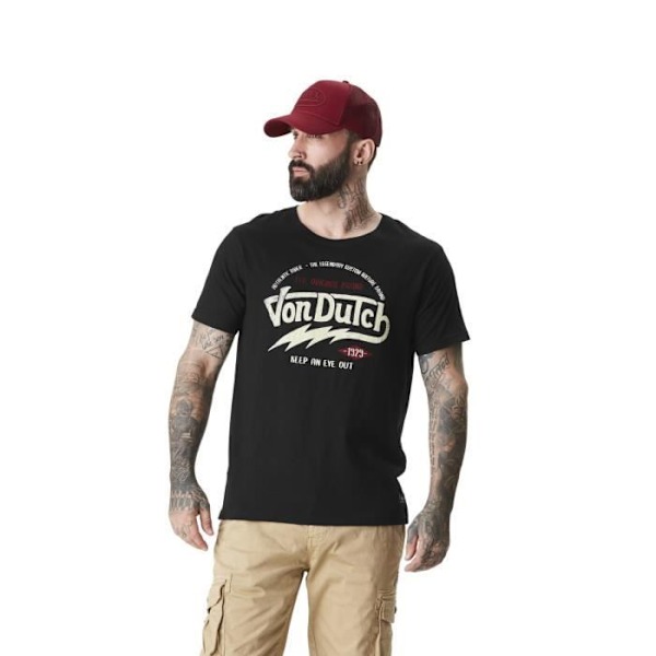 VONDUTCH T-shirt i bomull för män, Keep T-shirt herr, Vanlig, Rund hals, Korta ärmar - Svart storlek M (individuellt) - M