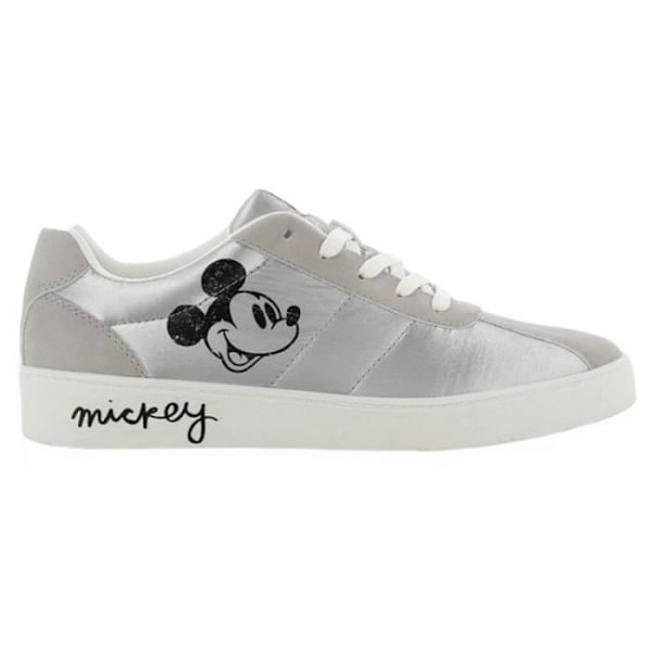 LEOMIL DISNEYMICK sneakers - LEOMIL - Mickey Mouse licens - Flad hæl - Sølv hvidt læder - Snørebånd Pengar 36