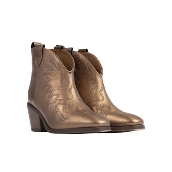 Ankelboots dam - BRONX LATITUDE - Läder - 6 cm blockklack - Guld och vit Guld 37