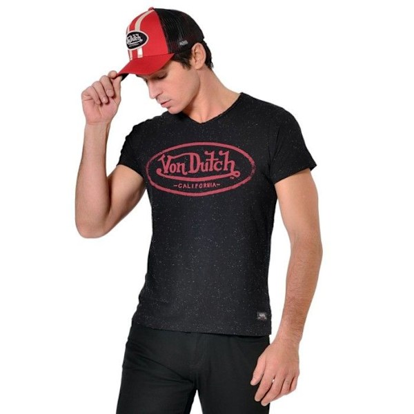 Von Dutch bomullst-shirt för män, RON-tröja för herr, slim fit, v-ringad och korta ärmar - svart Svart XL