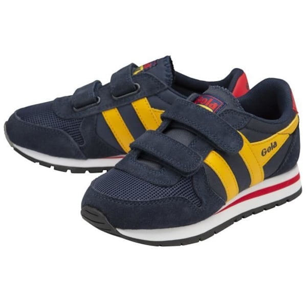 Gola Daytona Velcro børnesneakers - Marineblå/solgul/rød - Ruskind-Nubuck - Skrab Marinblå/solgul/röd 34