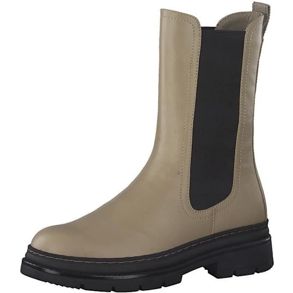 Tamaris Chelsea Boots - Damer - Læder og vegansk - Blokhæl - Elastik - Taupe/Sort Beige 38