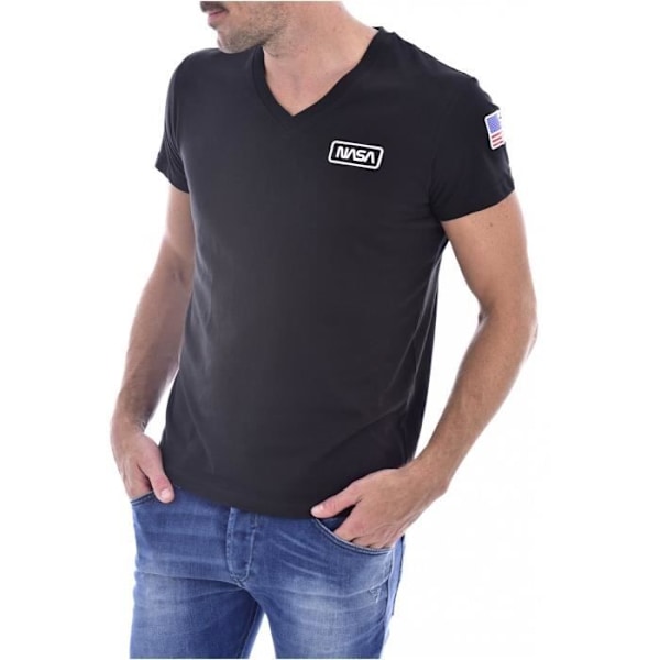 T-shirt - NASA - Flag med tryk - Mænd - V-hals - Korte ærmer Svart M