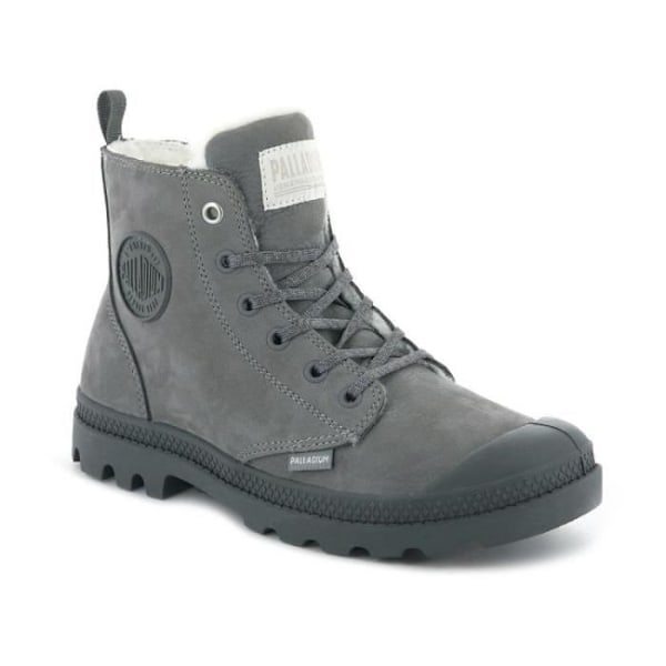 Palladium PAMPA HI ZIP WL pälsfodrade ankelstövlar - Dam - Grå - Läder - Snören - Gummi tåhätta Grå 37