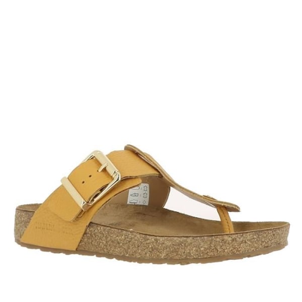 Flip Flops för kvinnor - HAFLINGER CORA - Gult läder - 2 cm platt klack - öppen tå Gul 38