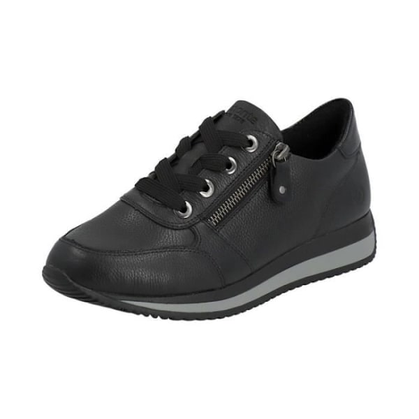 Sneakers dam - REMONTE D0H11 - Svart läder - 3 cm platt klack - Dragkedja Svart 37