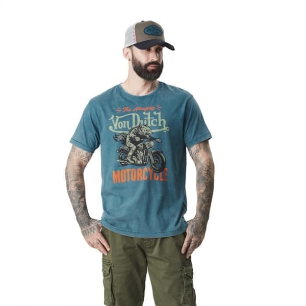 VON DUTCH Wolfy T-shirt til mænd - Regular fit - Rund hals - Korte ærmer - Blå Blå XL