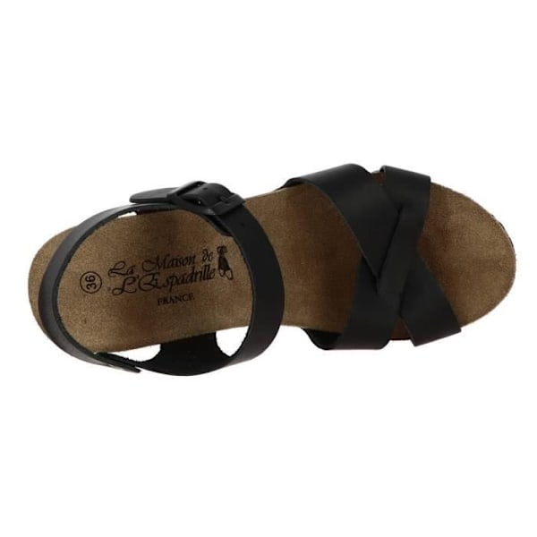 Kilesandaler - MAISON DE L'ESPADRILLE - 3547 - Glat og flettet læder - Sort - 7 cm hæl Svart 36