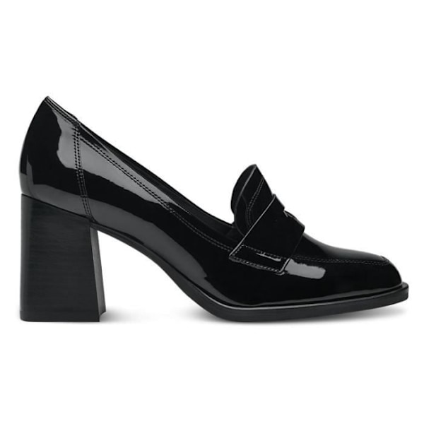 Tamaris Trotteur Leather Heel Pump - Dam - Svart - Bred klack 6,5 cm - Fyrkantig tå - Patent Svart 39