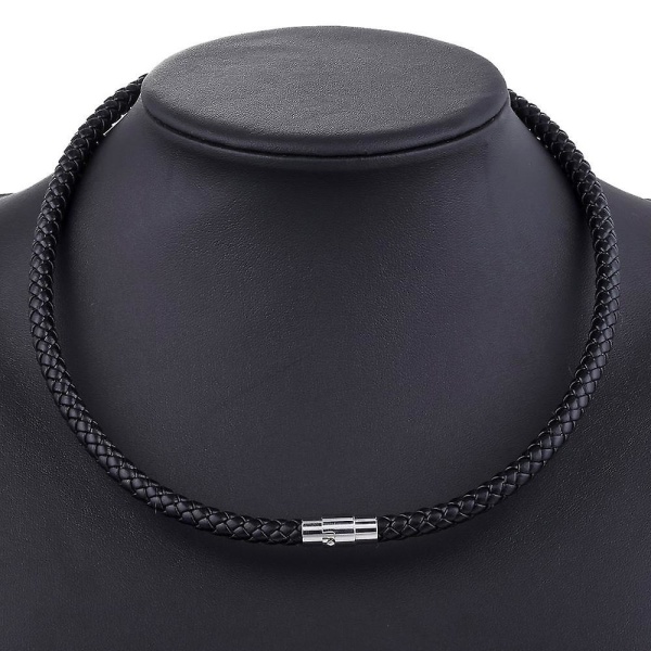 Mäns läderchoker flätad repkedja halsband 4mm Black UN48 22inch 55cm