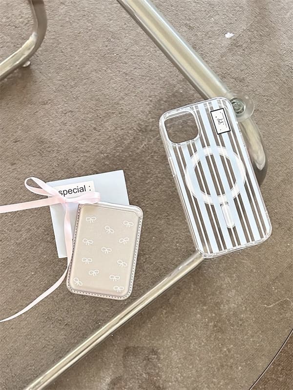 Etui til iPhone 14 Plus Blå Striper lær kortholder stripe Sommerfuglknute Magnetisk