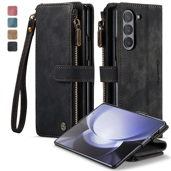 Etui til iPhone 16 Pro, sort flip-pung med kortholder