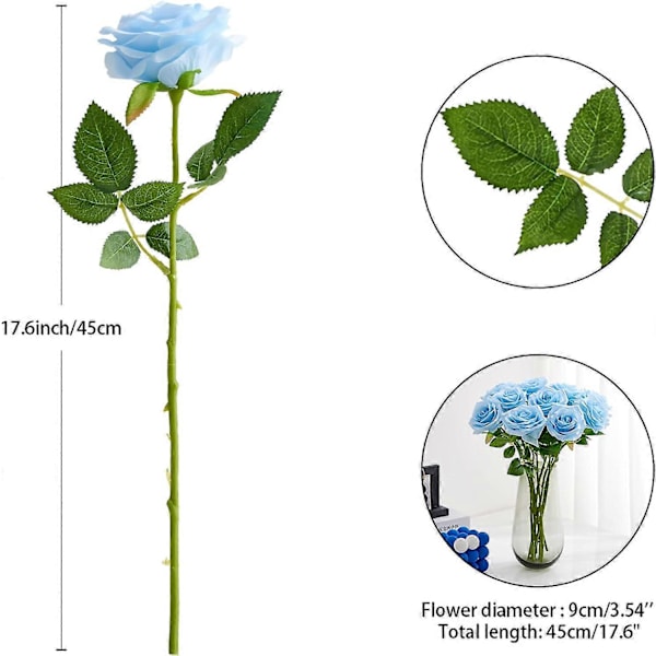 Keinotekoinen ruusu, 10 kpl avoin kukkakimppu, tekokukkien varsia, väärennettyjä silkkikukkia (poltettu oranssi) Blue