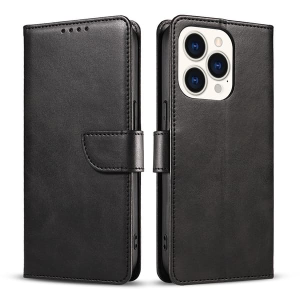 Etui til iPhone 16 Pro svart kalveskinn flip