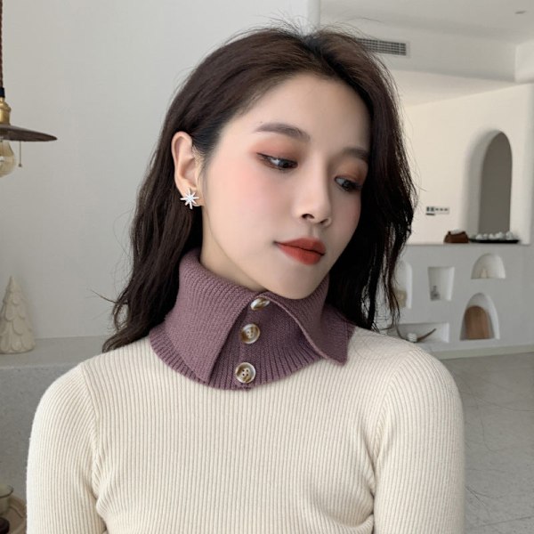 Dame falsk krage Avtakbar halv Strikket Knapp Pullover Sc Khaki 21cm