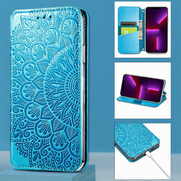 Etui til iPhone 15 Pro blå Eksport Magnetisk Flip Wallet med Kortholder Stand Wallet med Kortholder