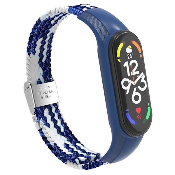 Blå Hvid Blå Hvid Nylon Flettet Urrem kompatibel med Xiaomi Mi Band 7