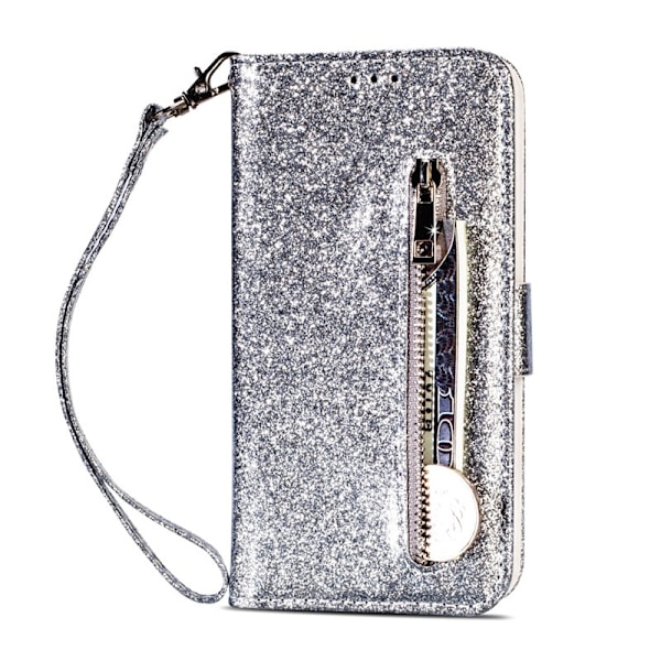 Etui til iPhone 13ProMax Sølv Glitter Lynlås Læder Etui Mode glitter lynlås Flip Almindelig