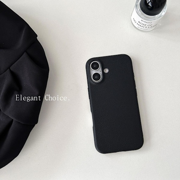 Etui til iPhone 14 Pro, sort, almindeligt læder, dopamin