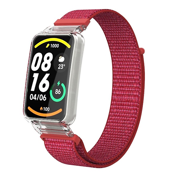 Rött PC-fodral + Nylon Loop-rem kompatibel med Xiaomi Mi Band 7 Pro