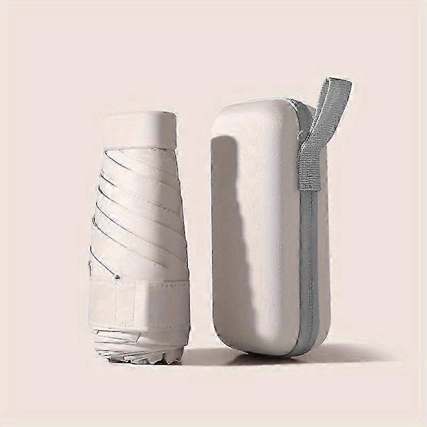 Mini Fickparaply - 6 Ribbor Manuellt Solskyddsparasoll med Dubbel Dragkedjeförsett Skyddsfodral Beige