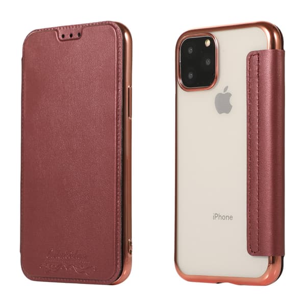 Etui til iPhone 15PRO Vinrød Wallet med Kortholder Flip Elektroplettering Transparent