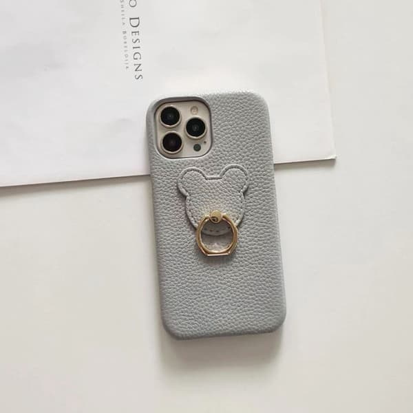 Fodral för iPhone 15 Plus Stativ Lädertextur Ventilerad Grå Noz24286
