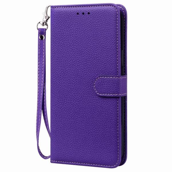 Etui til iPhone 14pro max 6.7 Mørk Lilla Pebbled Almindelig Wallet med Kortholder Flip