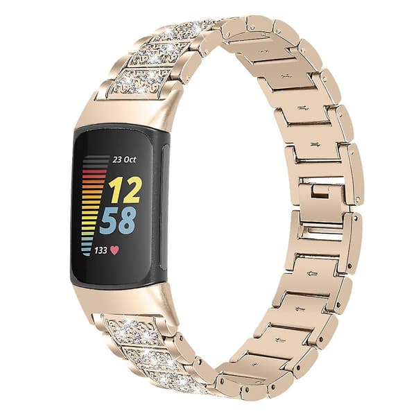 Retro Guld Diamant Rustfrit Stål Urrem kompatibel med Fitbit Charge 5