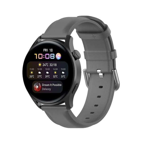 Grå Grå Læder Urrem kompatibel med Huawei Watch Gt 3 42mm