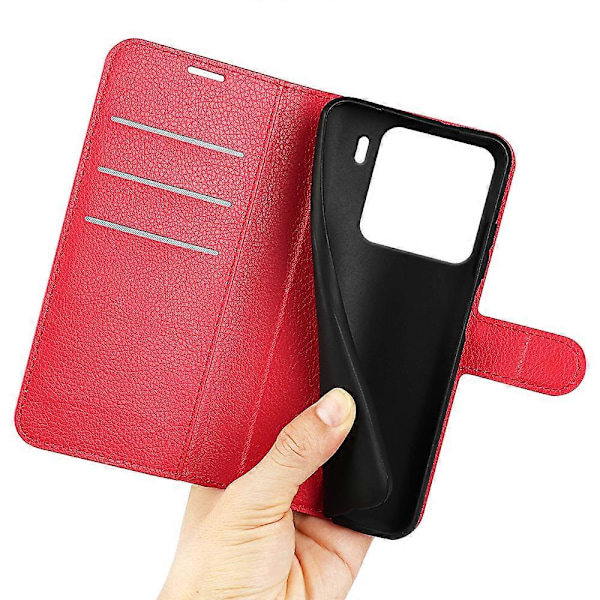För Xiaomi 15 Fodral Litchi Textur Stötsäkert Läder Plånboks Telefonfodral Red
