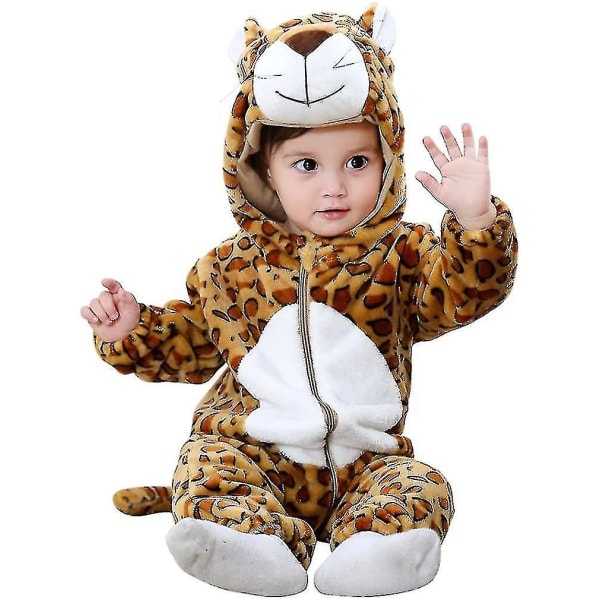 Ny unisex baby Vinter Höst Flanell Huva Romper Cosplay Leopard 90CM