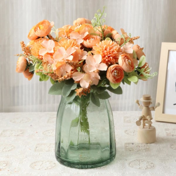 1 Bukett Lettstelt Falsk Blomsterbukett Sjarmerende Kunstig Silkeblomst Evigvarende Simuleringsblomst Hjemmeinnredning White