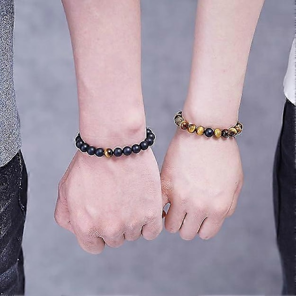 Justerbart Langdistanceforhold Sten Pararmbånd (Brun), Frostet Sten Vævet Armbånd