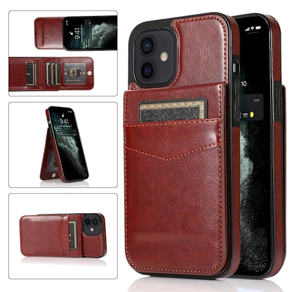 Etui til iPhone 14 Pro brun Almindeligt Stativpung med Kortholder Flip Wallet med Kortholder