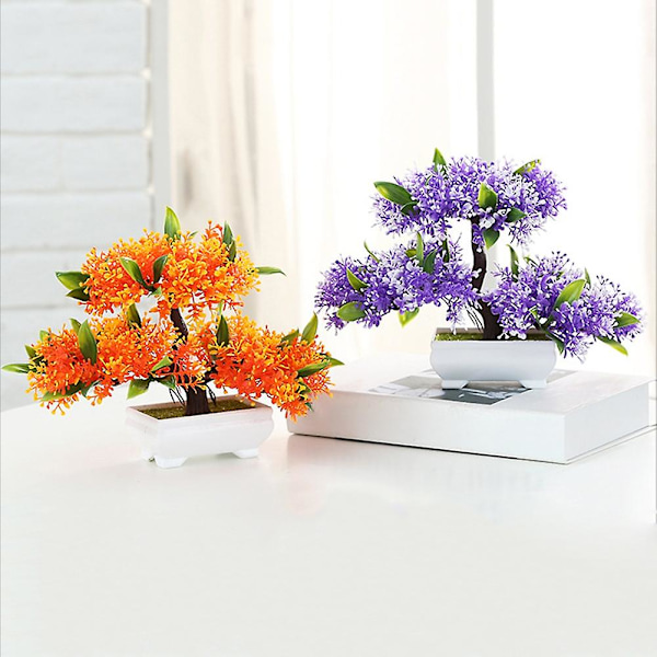 1st Konstgjord Krukväxt Blomma Träd Hem Kontor Trädgård Bonsai Dekor Ornament Orange