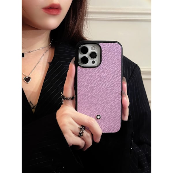 Etui til iPhone 13pro max Lychee mønster lilla Læder tekstur Pebbled Full-Body
