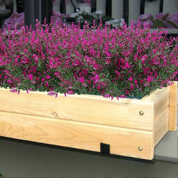 Kunstige Lavendelblomster Planter 8 Stykker, Livaktige UV-bestandige Falske Busker Grøntområder Bukett Fushia 4