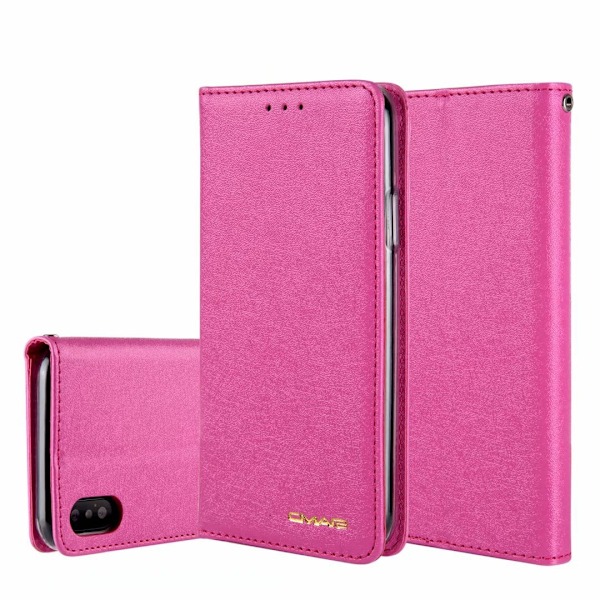 Etui til iPhone 15 Pro Max Rosarød Silke Tekstur Flip Wallet med Kortholder Snap-on Wallet med Kortholder