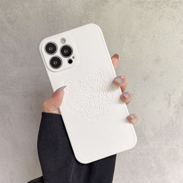 Etui til iPhone 13 Pro Max Hvidt tigerhoved Tigerhoved PU Læder