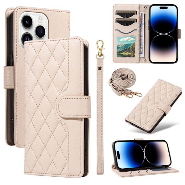Kotelo iPhone 16 Plus Aprikoosi + pitkät ja lyhyet narut Muoti ins Lompakko korttipidikkeellä Crossbody