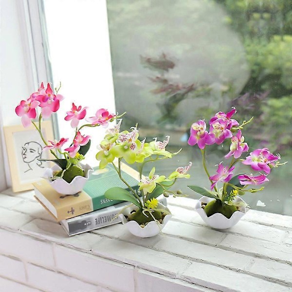 Konstgjord Blomma Fjärilsorkidé Verklighetstrogen Bonsai Trädgård Hem Fest Dekoration Pink